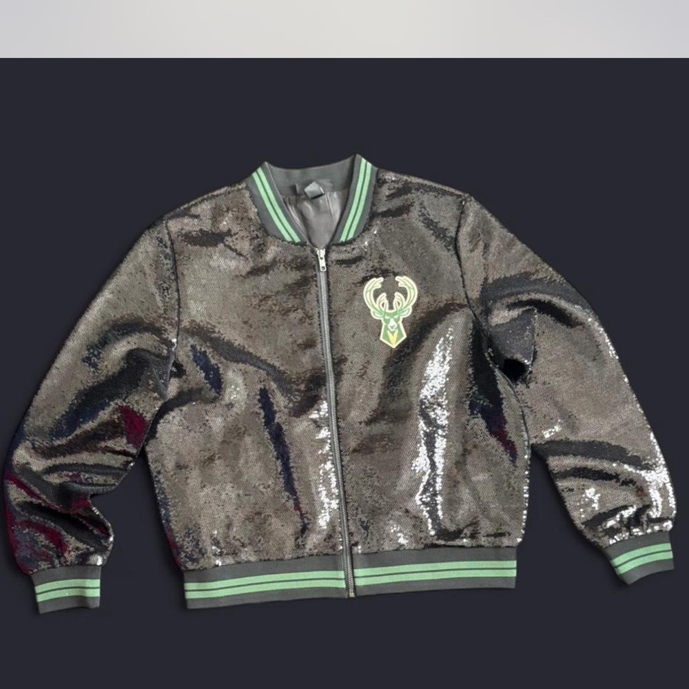 Sequin Bomber Jacket - Black and Green